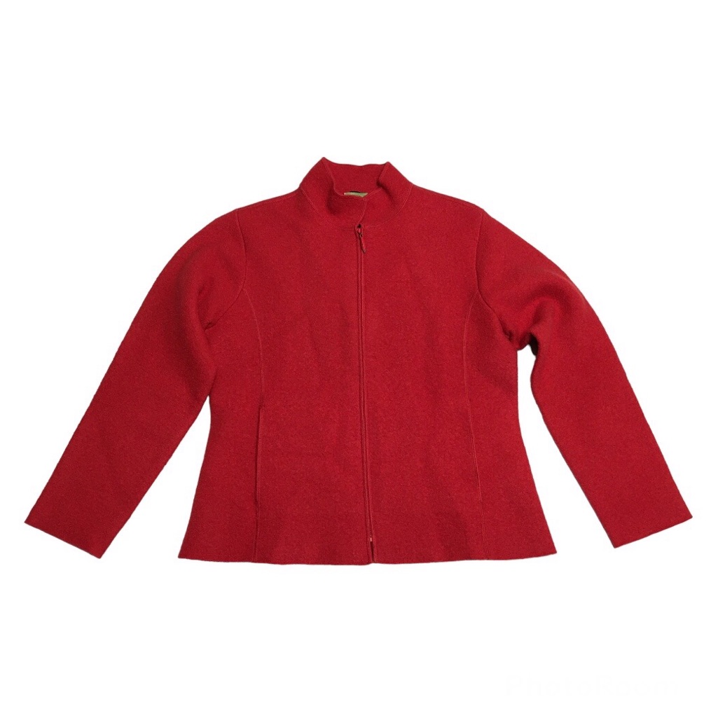 Eileen Fisher Felted Wool Red Zip Up Sweater Jacket Size Petite Small